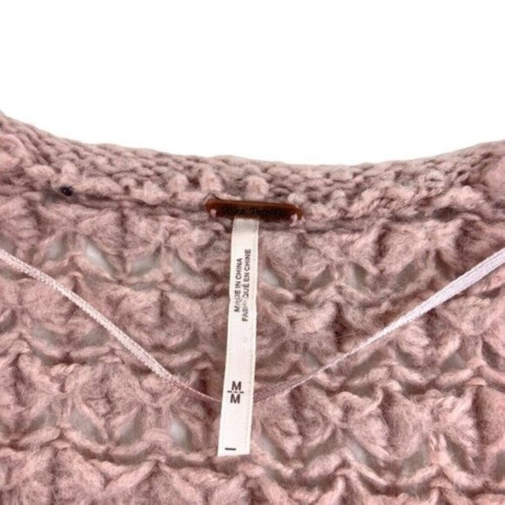 Free People Mauve Crochet Scoopneck Pullover Sweater Off the Shoulder - Picture 4 of 6